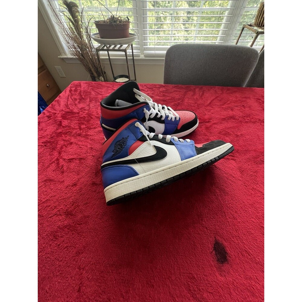 Nike Air Jordan 1 AJ1 GS Mid Top  White Black Blue Shoes 554725-124 Size 10